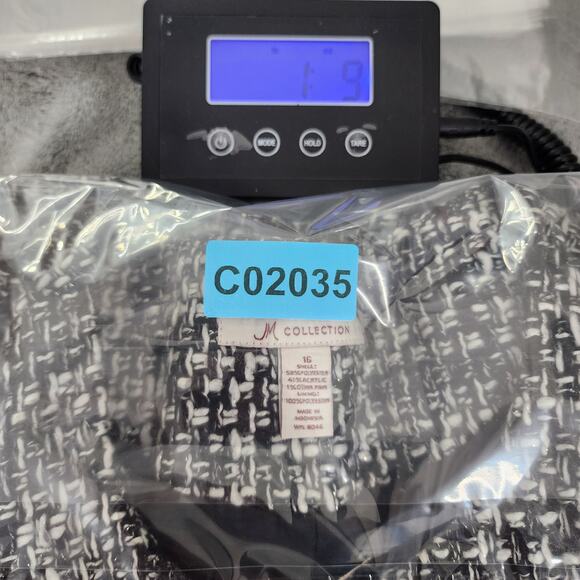 Vintage JM Collection Jacket Womens 16 Black White Tweed Full Zip Collarless - Picture 13 of 13